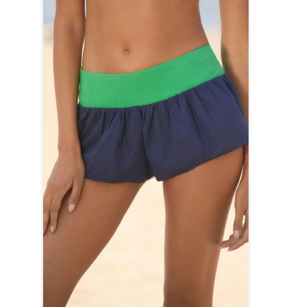 Anthropologie Shorts Colorblock Micro Boxer Cotton Size Large Blue Green NEW
